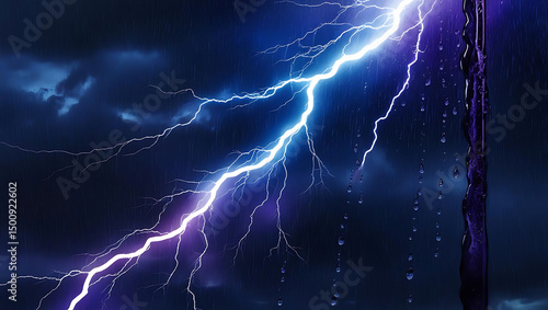 Wallpaper Mural Intense purple lightning strike amid torrential rain ideal for storm awareness campaigns and weather blog banners in cinematic moody style Torontodigital.ca