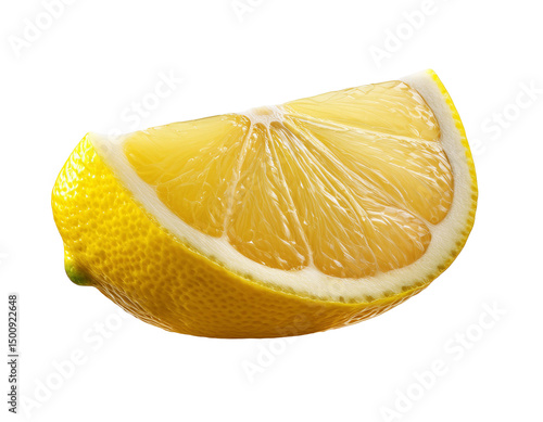 Fresh Yellow Lemon Slice on White Background