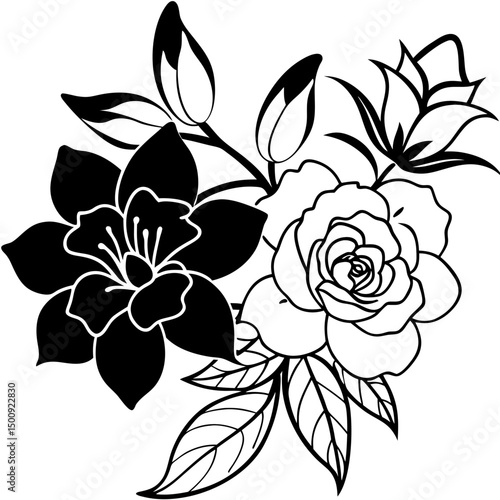 Monochrome Floral Silhouette Collage