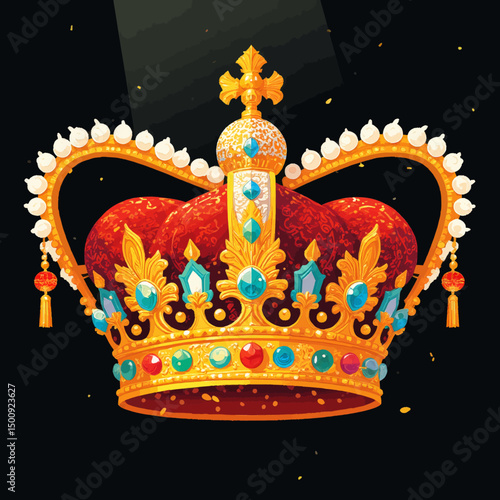 Opulent Royal Crown with Jewels on Black