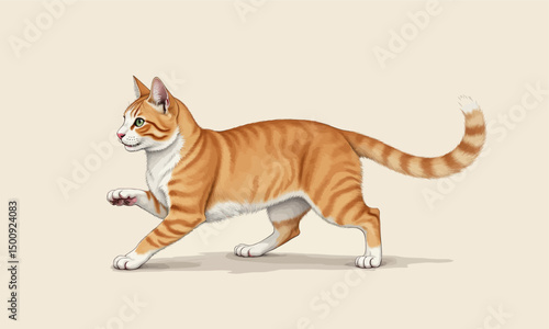 Playful Ginger Cat in Motion on Light Beige Background