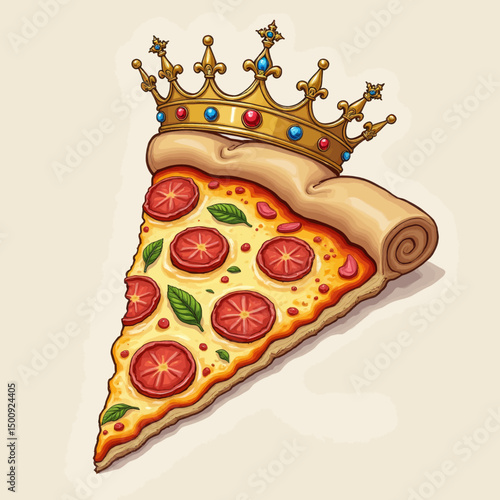 Royal Pizza Slice with Crown and Scroll, Gourmet Celebration