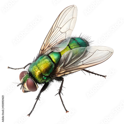 Vibrant Green Bottle Fly Iridescent Wings Close Up Detailed View Stunning Macro Photography Of Insect Nature Beauty