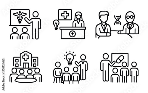 Healthcare training and collaboration icons for educational and professional design use