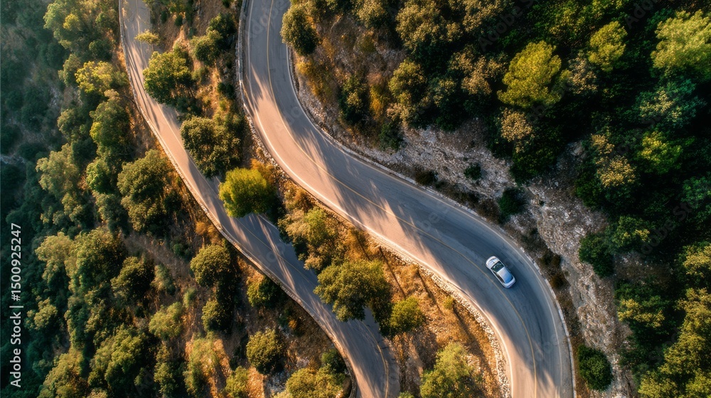 Fototapeta premium A winding road with trees in the background