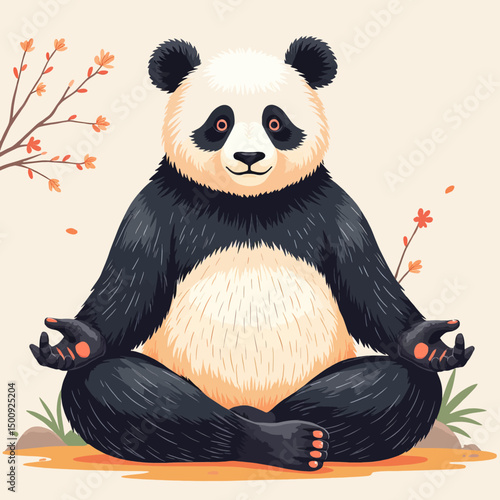 Serene Panda Meditating in Autumnal Forest