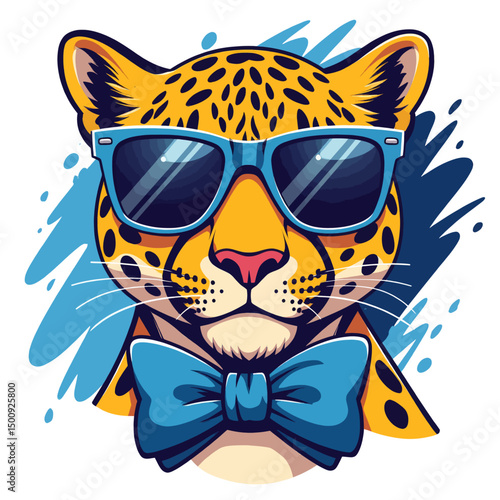 Stylish Jaguar in Sunglasses and Bow Tie, Vibrant and Playful