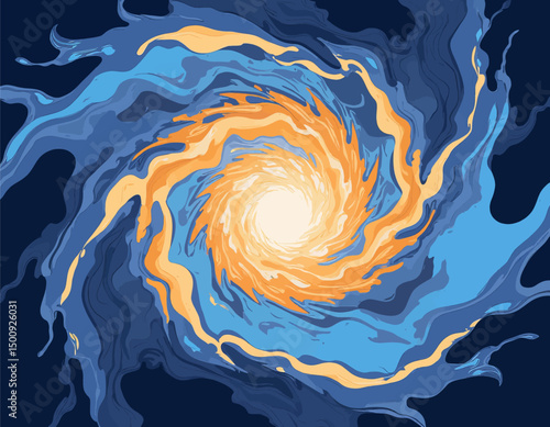 Swirling Galaxy of Blues and Gold