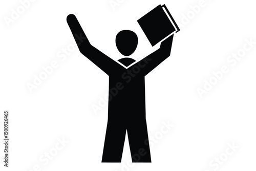 teacher with a book raised hand vector icon