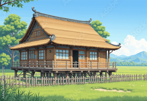 Traditional Japanese House in Serene Countryside