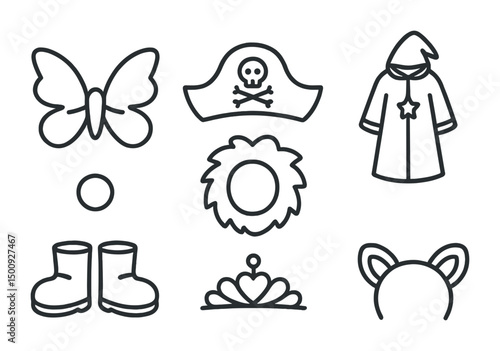 Costume elements and accessories collection for creative play and dress up