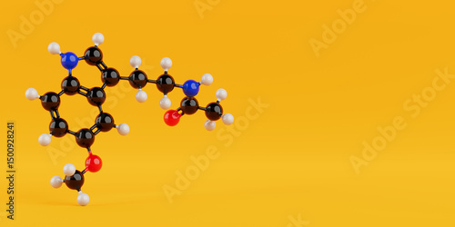 Chemical Science Concept. ColorfulMelatonine Molecular Structure Model With Atoms Connected By Bonds. 3d Rendering