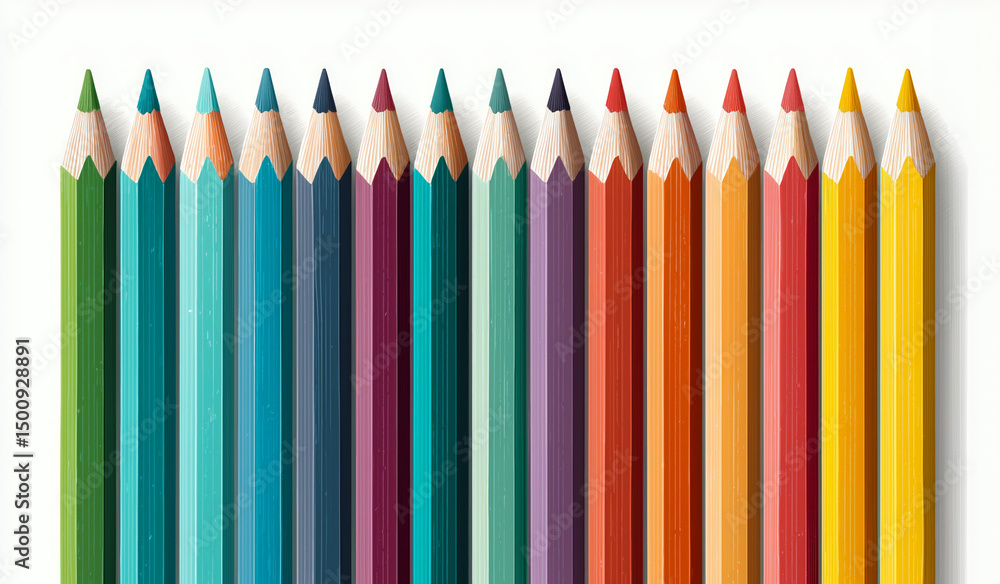 Colorful pencils arranged neatly on a white background. Colorful pencils arranged neatly on a white background.
