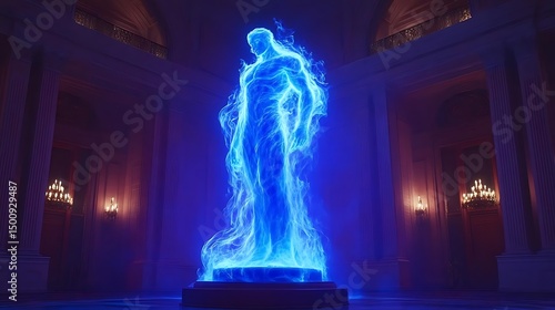 Blue fire man statue, grand hall