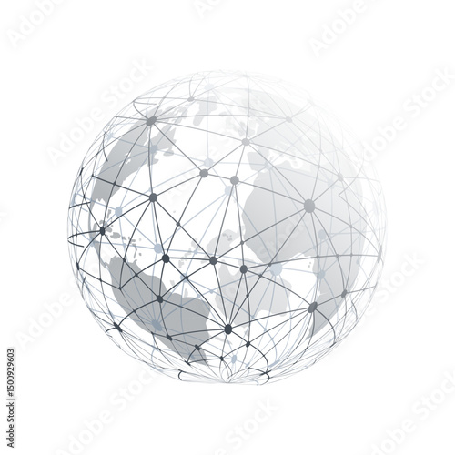 Black and White Modern Minimal Style Polygonal Network Structure, Digital Telecommunications Concept Design, Network Connections, Transparent Geometric Wireframe, Creative Isolated Vector Illustration