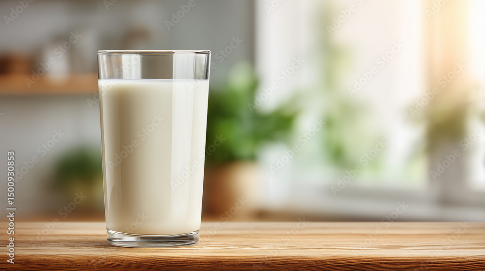Fresh Glass of Milk on Wooden Kitchen Counter with Soft Morning Light – Healthy Start to Celebrate World Milk Day with Natural Goodness Fresh Glass of Milk on Wooden Kitchen Counter with Soft Morning Light – Healthy Start to Celebrate World Milk Day with Natural Goodness