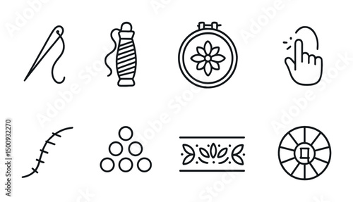 Sewing and embroidery tools and icons for creative craft design