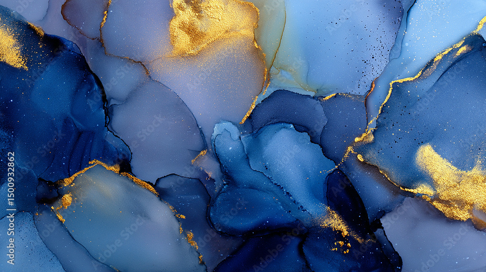 Fototapeta premium Luxury Ink Flow – Gold and Indigo Alcohol Ink Texture in Abstract Fluid Art