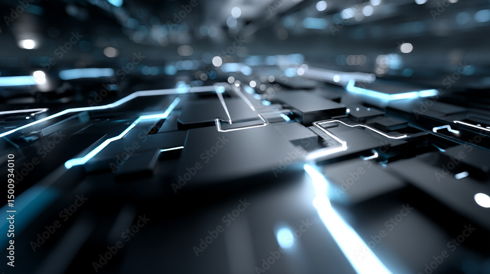 Fototapeta premium Futuristic Circuitry – Abstract Electronic Board with Glowing Paths in Dark Sci-Fi Style
