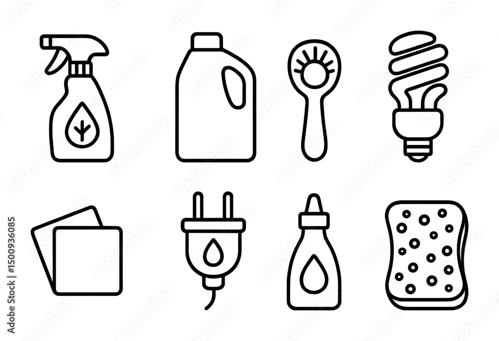 Fototapeta premium Eco-friendly cleaning and energy icons for modern design