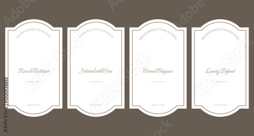 Isolated white elegant Label Set in minimalistic style with text. Good for cosmetics, perfumery, beauty and spa goods, home and decor items, wellness products