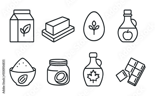 Set of vegan ingredient icons for cooking and baking essentials