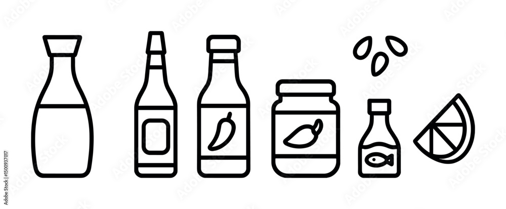 Collection of sauce and condiment icons for culinary designs Collection of sauce and condiment icons for culinary designs