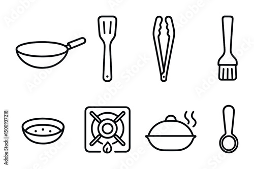 Cooking utensils icons set for kitchen design and culinary projects
