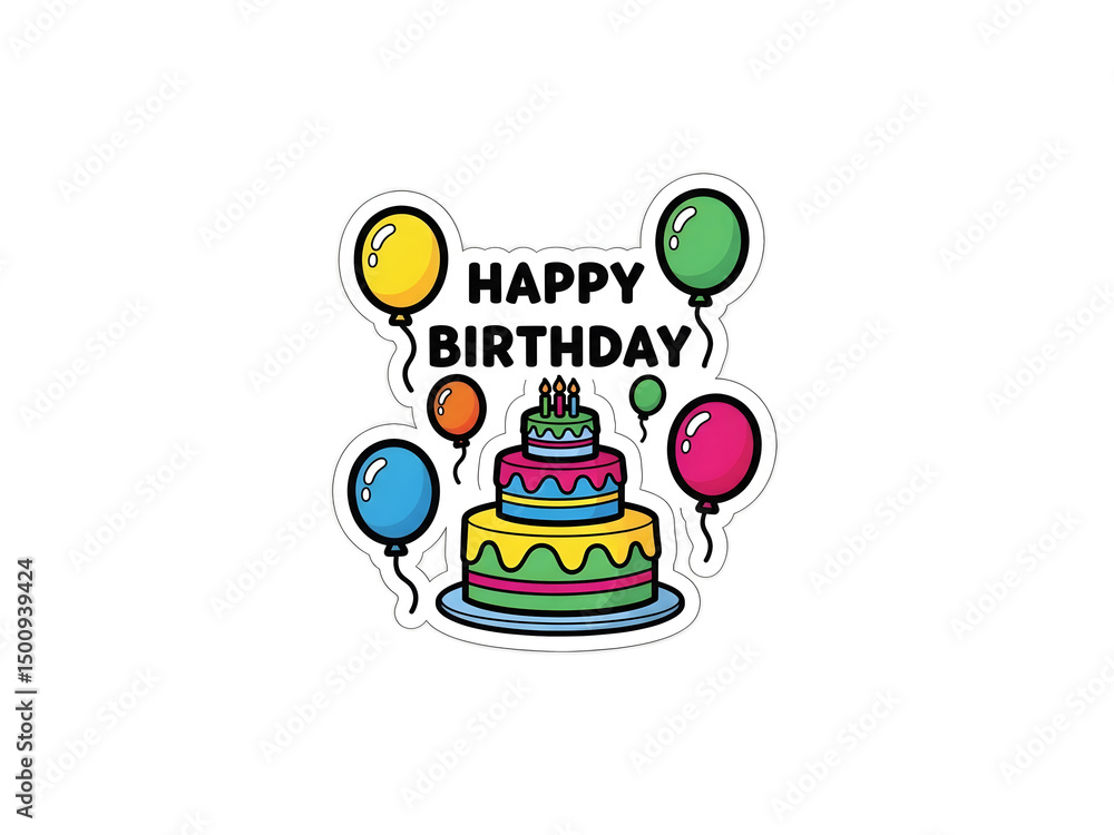Naklejka premium Happy Birthday Cake & Balloons