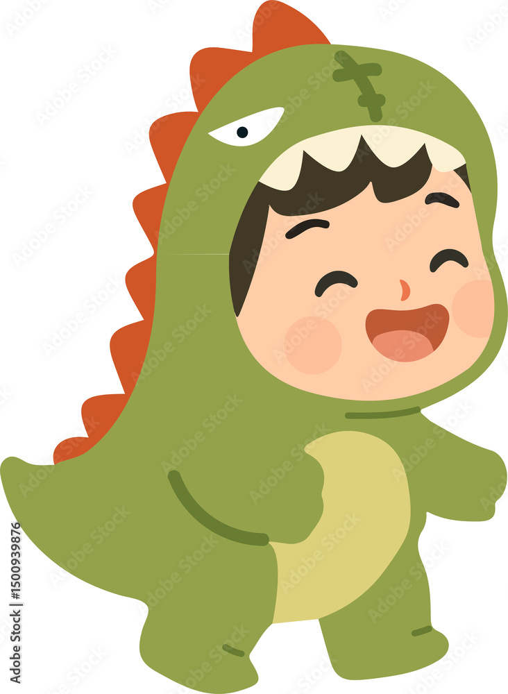 Obraz premium Little boy in a dinosaur costume cartoon