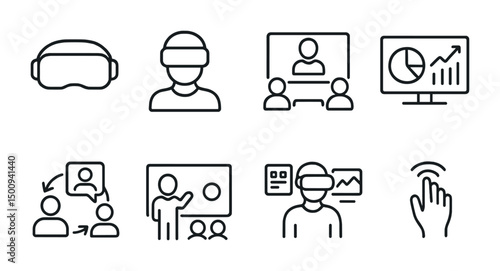 Virtual reality and online collaboration icons for digital communication projects