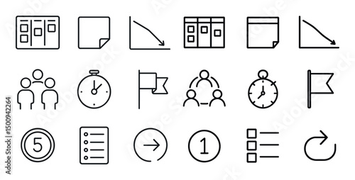 Essential agile sprint icons for team collaboration and workflow management