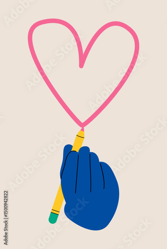 Hand draw heart shape with pencil. Colorful vector illustration