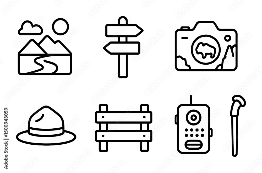 Outdoor adventure icons for travel and exploration design projects Outdoor adventure icons for travel and exploration design projects
