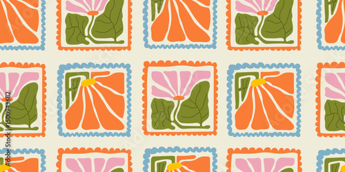 Colorful abstract flower seamless pattern illustration. Children style floral doodle background collection, funny basic nature shapes wallpaper. Spring nature art print, vintage flowers texture.