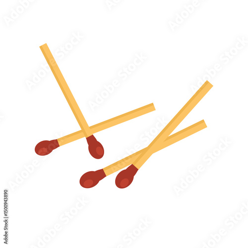 Vector icon of a pile of scattered wooden matchsticks, 
appearing unorganized, representing fire-starting 
tools in a used or ready state, illustration in flat art style.