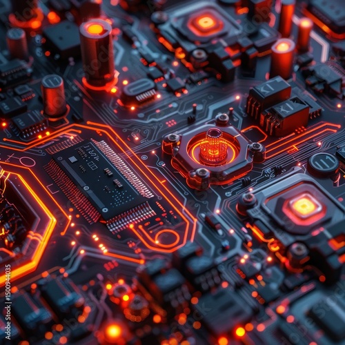 Intricate Circuit Board: A Glowing Display of Technological Marvel