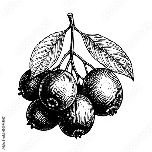 Cranberry sketch engraving black and white outline. Scratch board imitation.