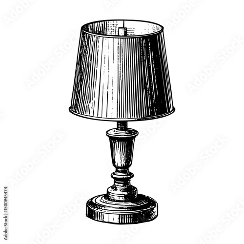 Night lamp sketch engraving black and white outline. Scratch board imitation.  illustrated in vintage line art style on a white background.