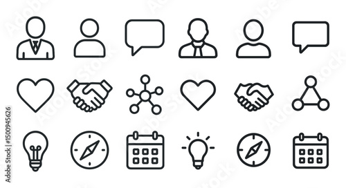 Business communication line icons set – flat, outline, corporate and work symbols