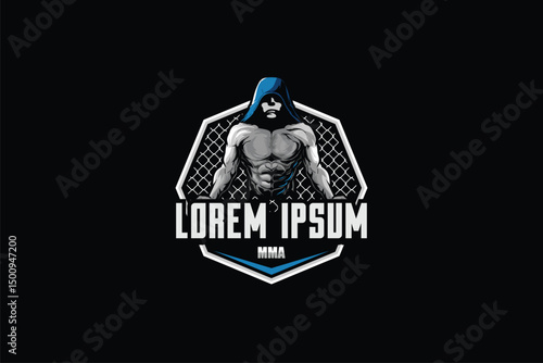 MMA athlete fighter cartoon character Logo design vector image template