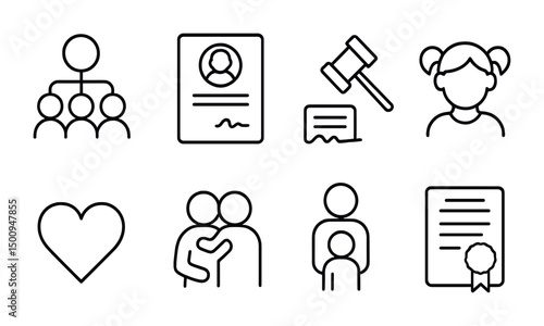 Family and legal concepts icons for contracts and relationships