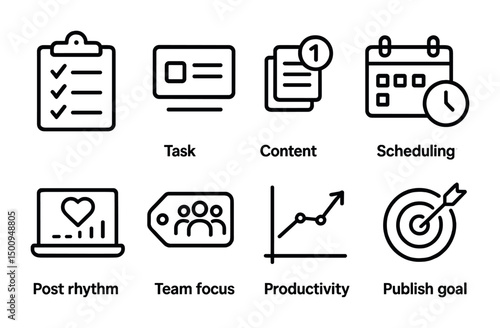 Workflow management icons for task planning and productivity enhancement