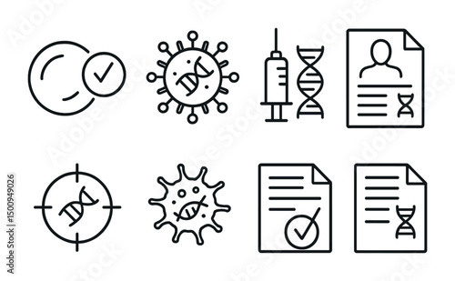 Medical icons set featuring dna, virus, and vaccination symbols for healthcare design