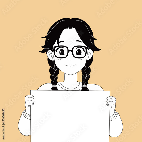 Girl with Braids Holding a Blank Sign