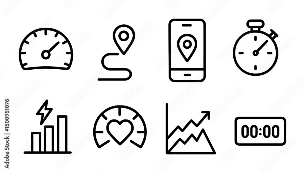 Fototapeta premium Fitness and performance icons for tracking and monitoring apps