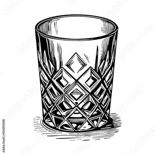 Empty glasses sketch engraving black and white outline. Scratch board imitation.