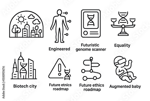 Futuristic concepts in biotech and ethics with genome scanning and augmented reality