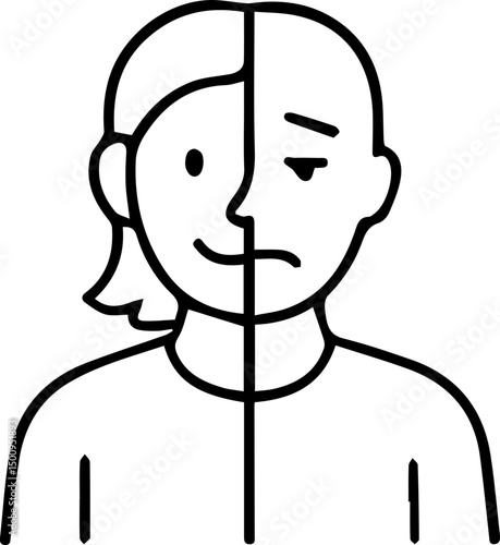 Dual Emotions: A Portrait of Conflicting Feelings, Half Happy, Half Sad