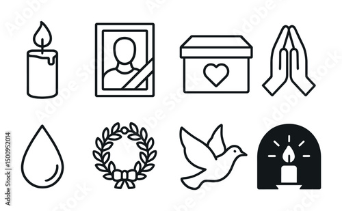 Memorial symbols: candle, dove, and wreath for bereavement design
